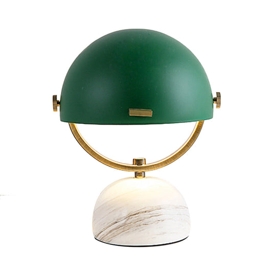 Modern Black/Red Domed Table Lamp with Marble Base - Bedroom Metal Table Light