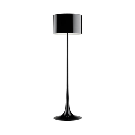Modern Black/White Drum Shade Floor Lamp - 1-Light Aluminum Floor Light, 12"/16" Width - Ideal for Living Room