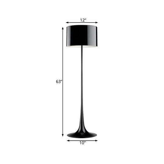 Modern Black/White Drum Shade Floor Lamp - 1-Light Aluminum Floor Light, 12"/16" Width - Ideal for Living Room