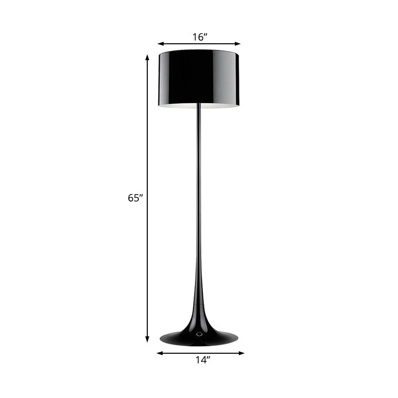 Modern Black/White Drum Shade Floor Lamp - 1-Light Aluminum Floor Light, 12"/16" Width - Ideal for Living Room