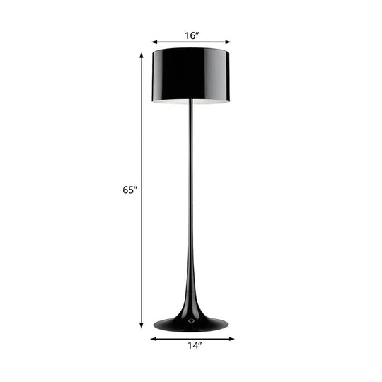 Modern Black/White Drum Shade Floor Lamp - 1-Light Aluminum Floor Light, 12"/16" Width - Ideal for Living Room