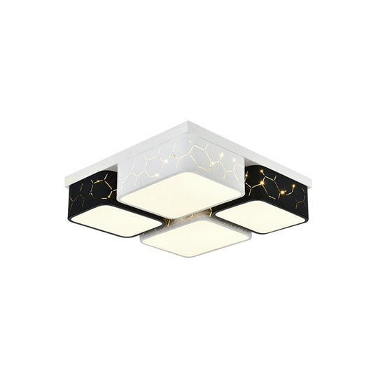 Contemporary LED Square Flush Ceiling Light in Black, Acrylic Warm/White Lighting - Bedroom Ceiling Mount Fixture