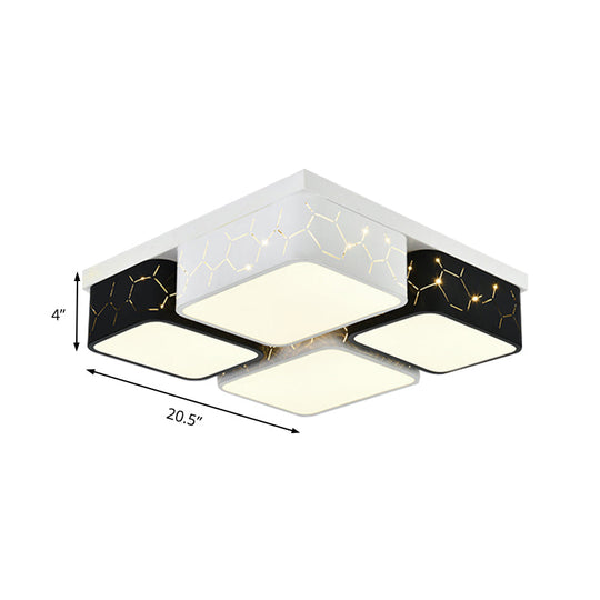 Contemporary LED Square Flush Ceiling Light in Black, Acrylic Warm/White Lighting - Bedroom Ceiling Mount Fixture