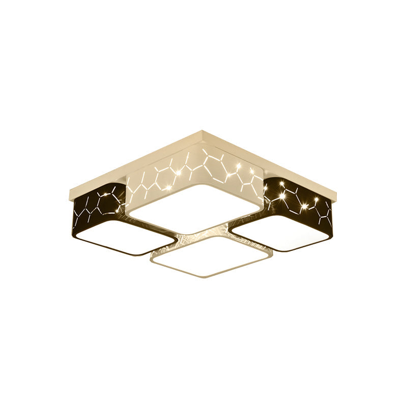 Contemporary LED Square Flush Ceiling Light in Black, Acrylic Warm/White Lighting - Bedroom Ceiling Mount Fixture
