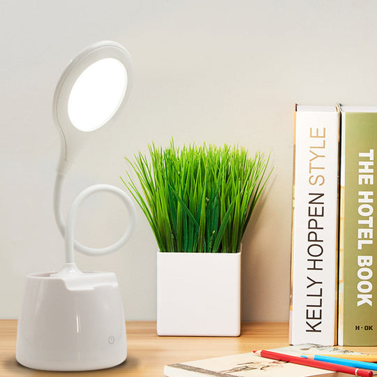 Multi-Colored Round Shade Desk Lamp with USB Charging, LED Reading Light and Pen Holder