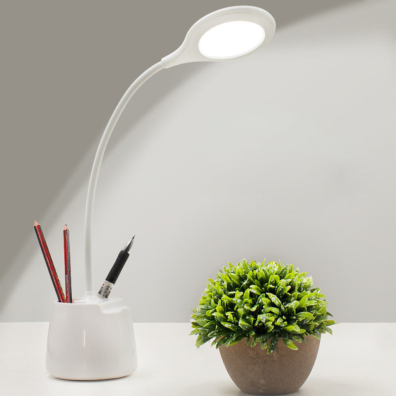 Multi-Colored Round Shade Desk Lamp with USB Charging, LED Reading Light and Pen Holder
