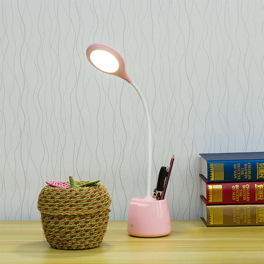 Multi-Colored Round Shade Desk Lamp with USB Charging, LED Reading Light and Pen Holder