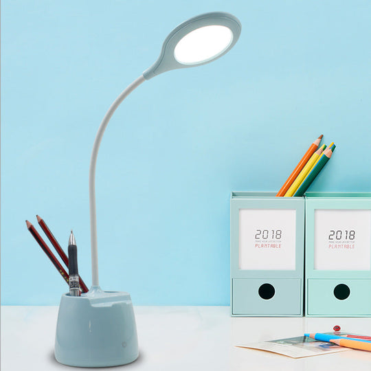 Multi-Colored Round Shade Desk Lamp with USB Charging, LED Reading Light and Pen Holder