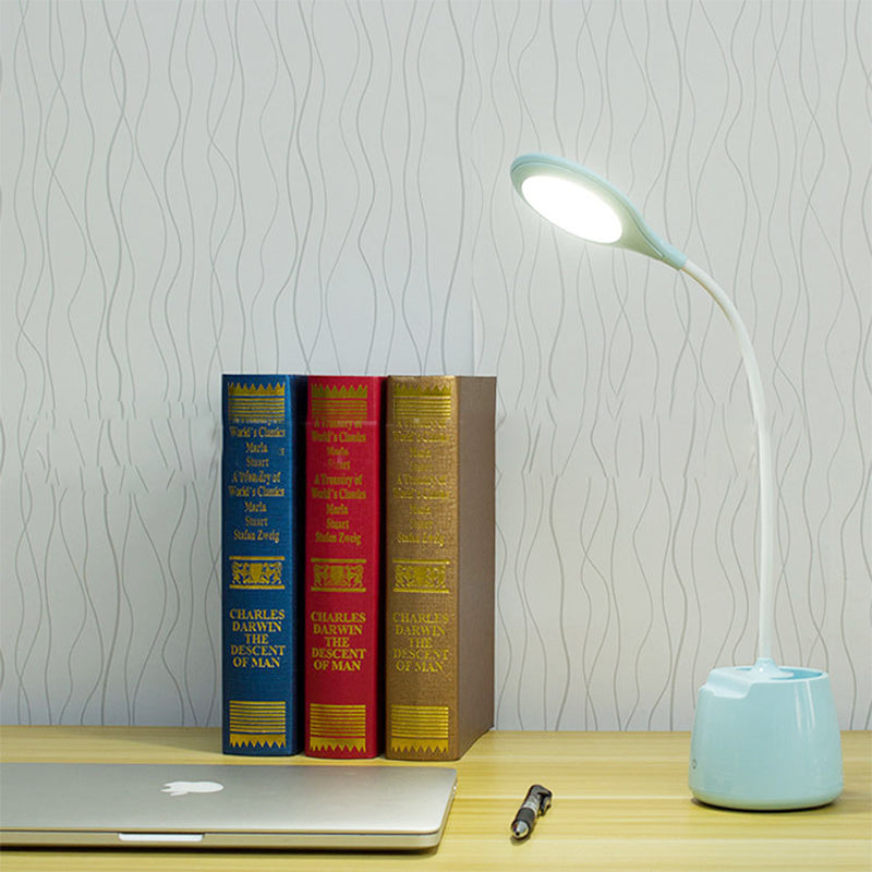 Multi-Colored Round Shade Desk Lamp with USB Charging, LED Reading Light and Pen Holder