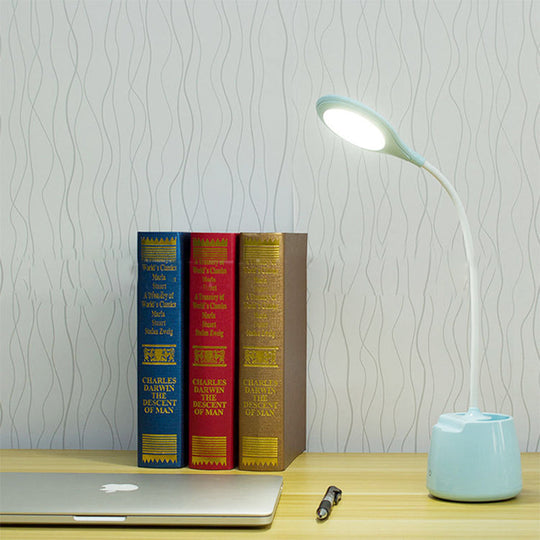 Multi-Colored Round Shade Desk Lamp with USB Charging, LED Reading Light and Pen Holder