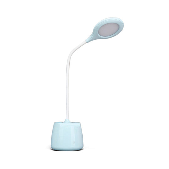 Multi-Colored Round Shade Desk Lamp with USB Charging, LED Reading Light and Pen Holder