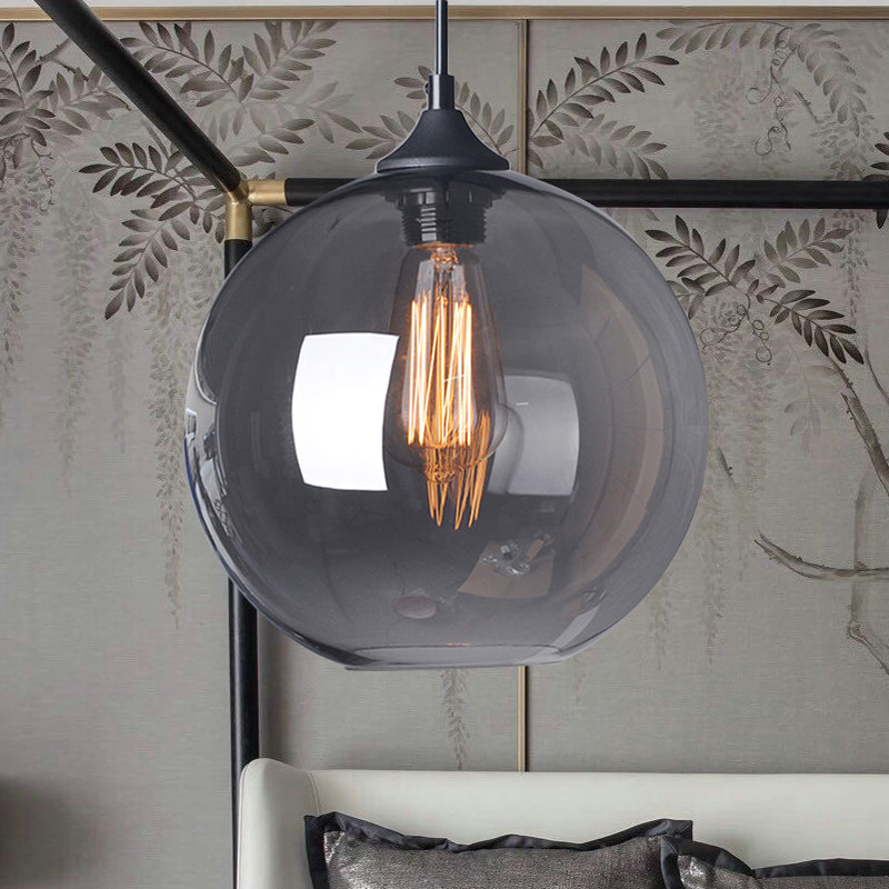 Industrial Globe Pendant Light | Wide 8"/10"/12" | 1-Light | Grey/Clear Glass | Black Hanging Lamp