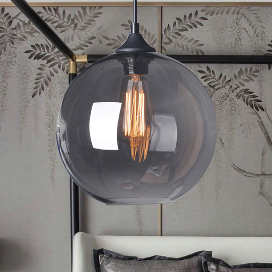 Industrial Globe Pendant Light | Wide 8"/10"/12" | 1-Light | Grey/Clear Glass | Black Hanging Lamp