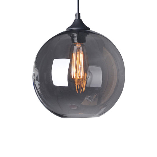 Industrial Globe Pendant Light | Wide 8"/10"/12" | 1-Light | Grey/Clear Glass | Black Hanging Lamp
