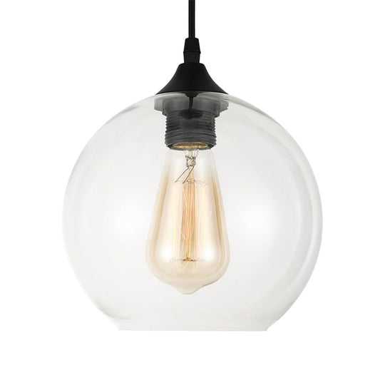 Industrial Globe Pendant Light | Wide 8"/10"/12" | 1-Light | Grey/Clear Glass | Black Hanging Lamp