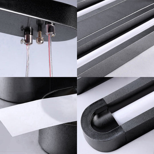 Contemporary Elongated Oval Metal Pendant LED Light - Black with Adjustable White/Warm/Natural Lighting