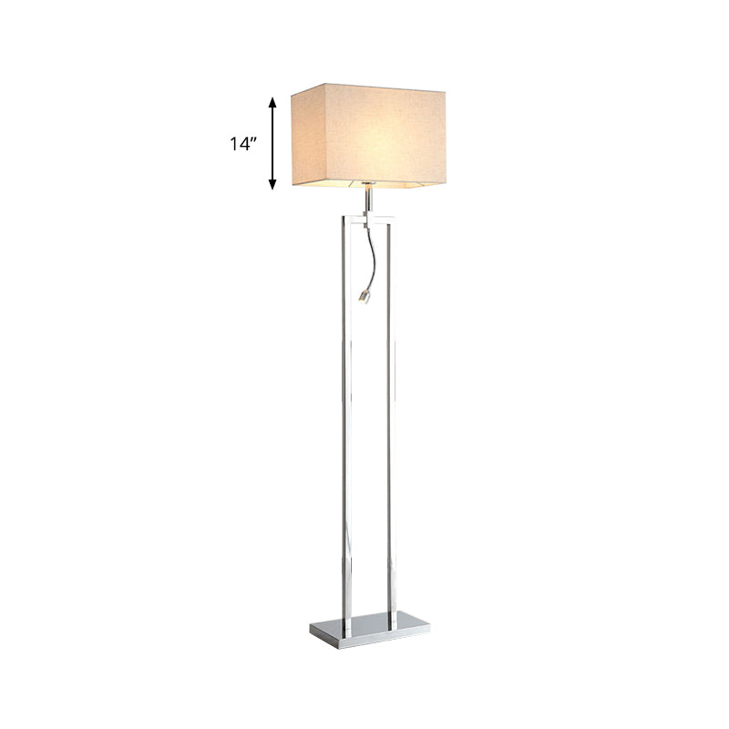 Contemporary Beige Fabric Rectangle Reading Floor Lamp with LED Spotlight