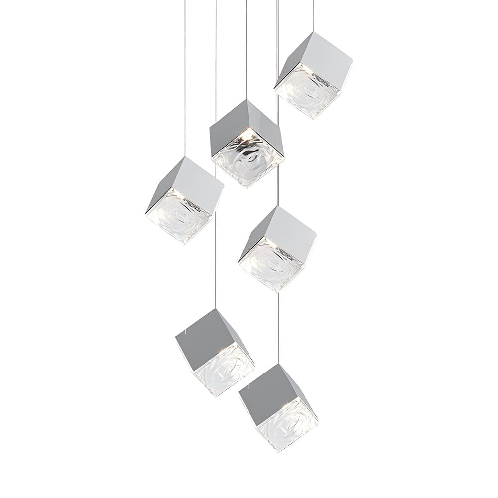 1/3/6/9-Light Multi Glass Ice Cube Metallic Staircase Chandelier in Gold/Chrome