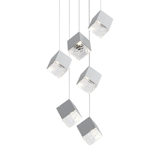 1/3/6/9-Light Multi Glass Ice Cube Metallic Staircase Chandelier in Gold/Chrome