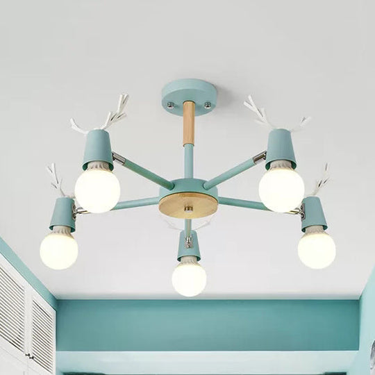 Contemporary Glass Ball Semi Flush Light Fixture for Children's Bedroom Ceiling – Features Antler Design
