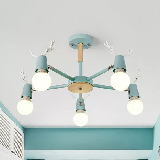 Contemporary Glass Ball Semi Flush Light Fixture for Children's Bedroom Ceiling – Features Antler Design