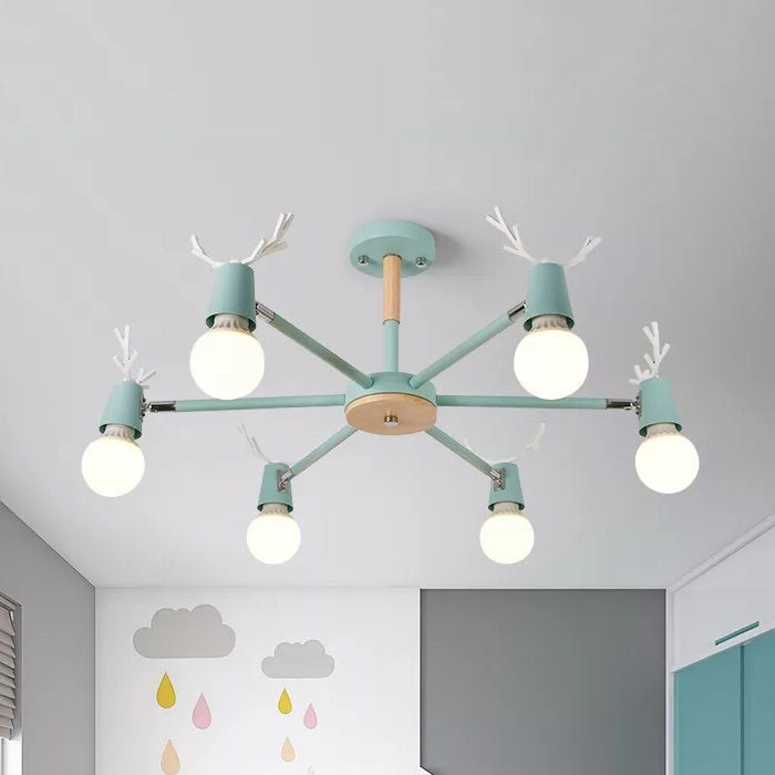 Contemporary Glass Ball Semi Flush Light Fixture for Children's Bedroom Ceiling – Features Antler Design