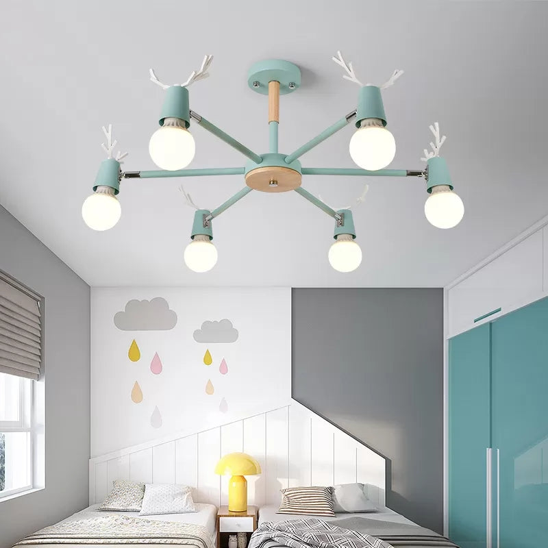 Contemporary Glass Ball Semi Flush Light Fixture for Children's Bedroom Ceiling – Features Antler Design