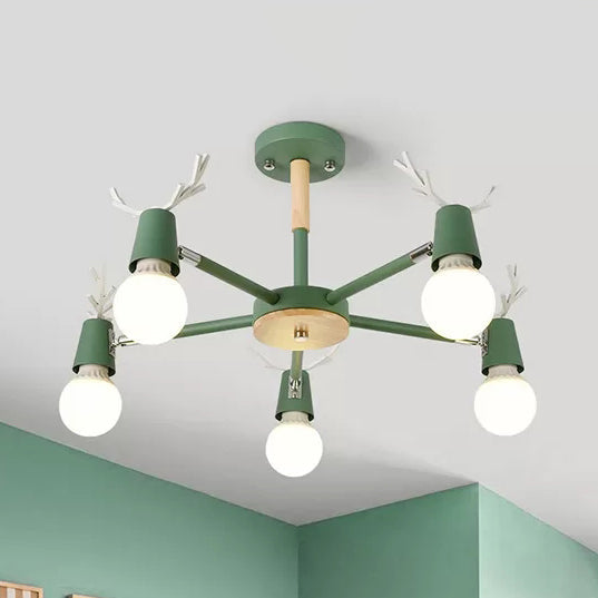 Contemporary Glass Ball Semi Flush Light Fixture for Children's Bedroom Ceiling – Features Antler Design