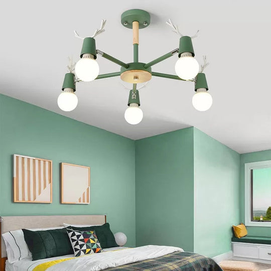 Contemporary Glass Ball Semi Flush Light Fixture for Children's Bedroom Ceiling – Features Antler Design