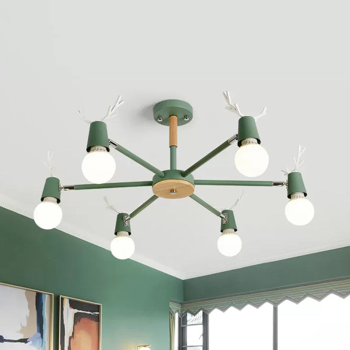 Contemporary Glass Ball Semi Flush Light Fixture for Children's Bedroom Ceiling – Features Antler Design