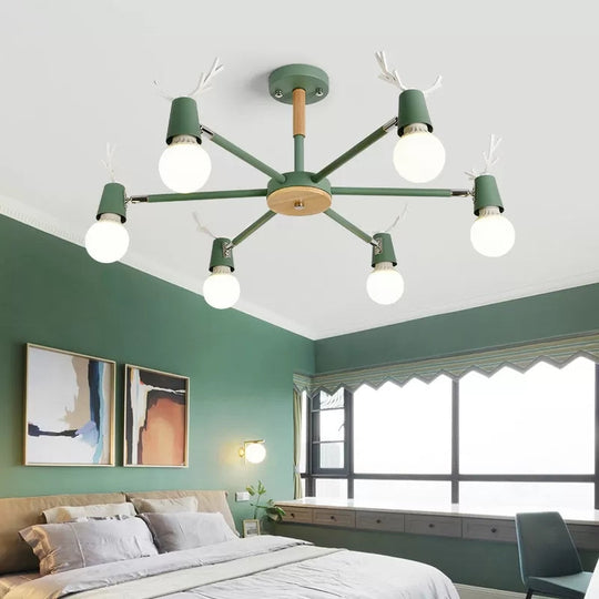 Contemporary Glass Ball Semi Flush Light Fixture for Children's Bedroom Ceiling – Features Antler Design