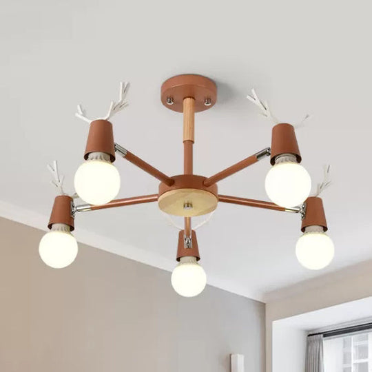 Contemporary Glass Ball Semi Flush Light Fixture for Children's Bedroom Ceiling – Features Antler Design