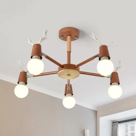 Contemporary Glass Ball Semi Flush Light Fixture for Children's Bedroom Ceiling – Features Antler Design