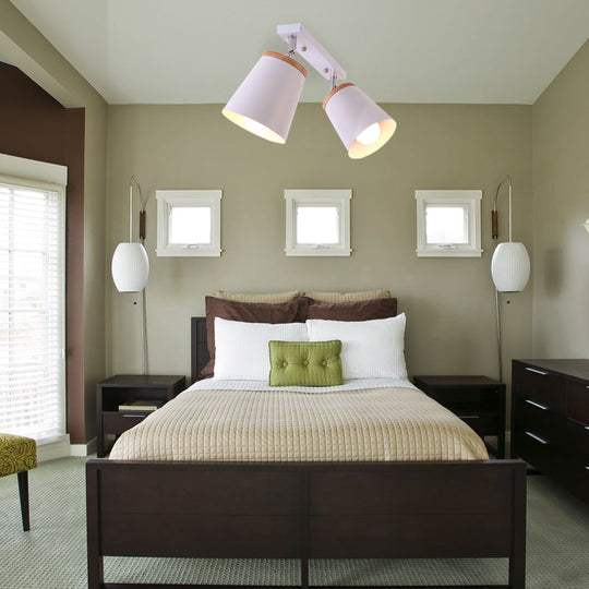 White Rotatable Semi-Flush Mount Ceiling Light – Modern Tapered Shade, Adjustable Metal Fixture