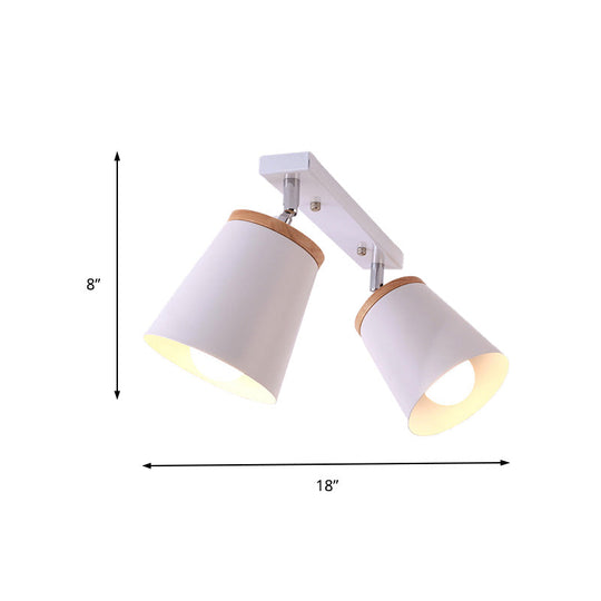 White Rotatable Semi-Flush Mount Ceiling Light – Modern Tapered Shade, Adjustable Metal Fixture