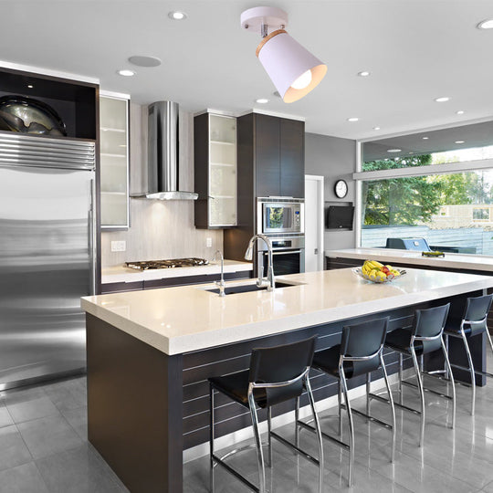 White Rotatable Semi-Flush Mount Ceiling Light – Modern Tapered Shade, Adjustable Metal Fixture