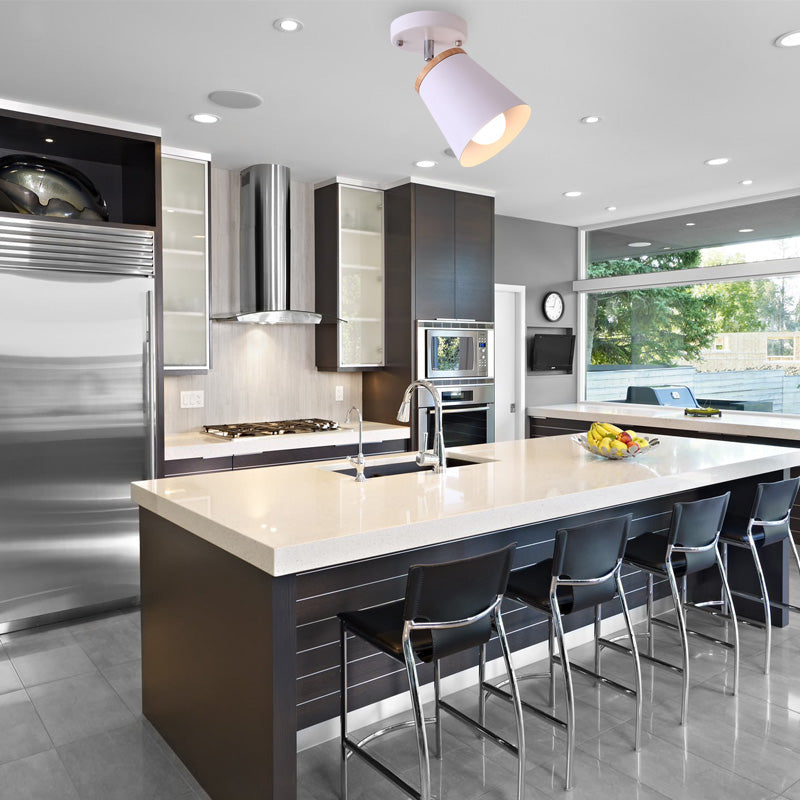 White Rotatable Semi-Flush Mount Ceiling Light – Modern Tapered Shade, Adjustable Metal Fixture