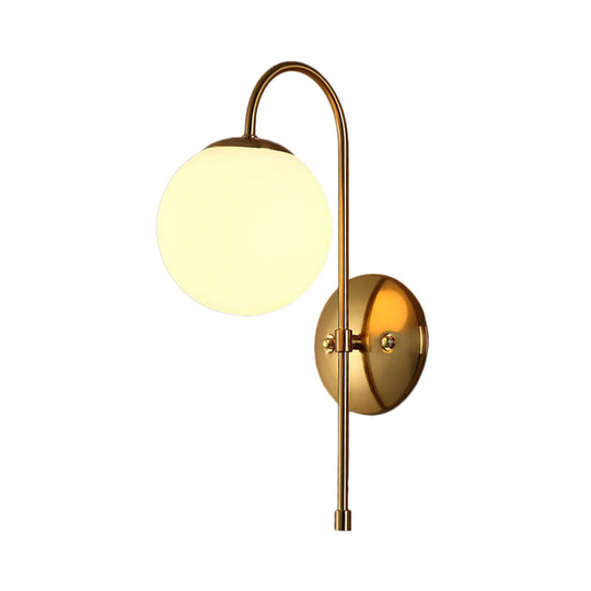 Modern Brass Globe Wall Sconce with Opal Glass Shade for Coffee Shop (1 Light)