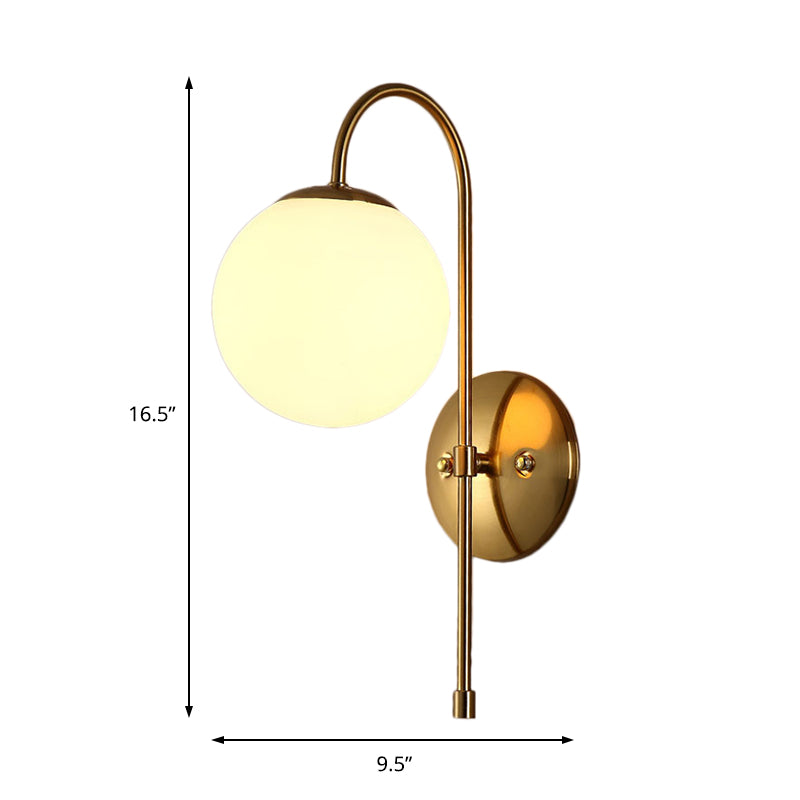 Modern Brass Globe Wall Sconce with Opal Glass Shade for Coffee Shop (1 Light)