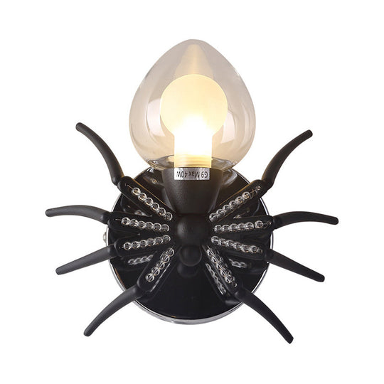 Black Metal Spider Wall Sconce with Lodge Loft Shade - 1 Light Lamp