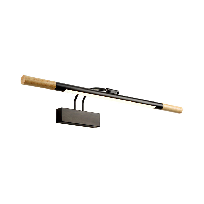 Contemporary Wooden Armed LED Vanity Light: 1-Light Black/White Wall Sconce Lamp for Bathroom (Warm/White Light)