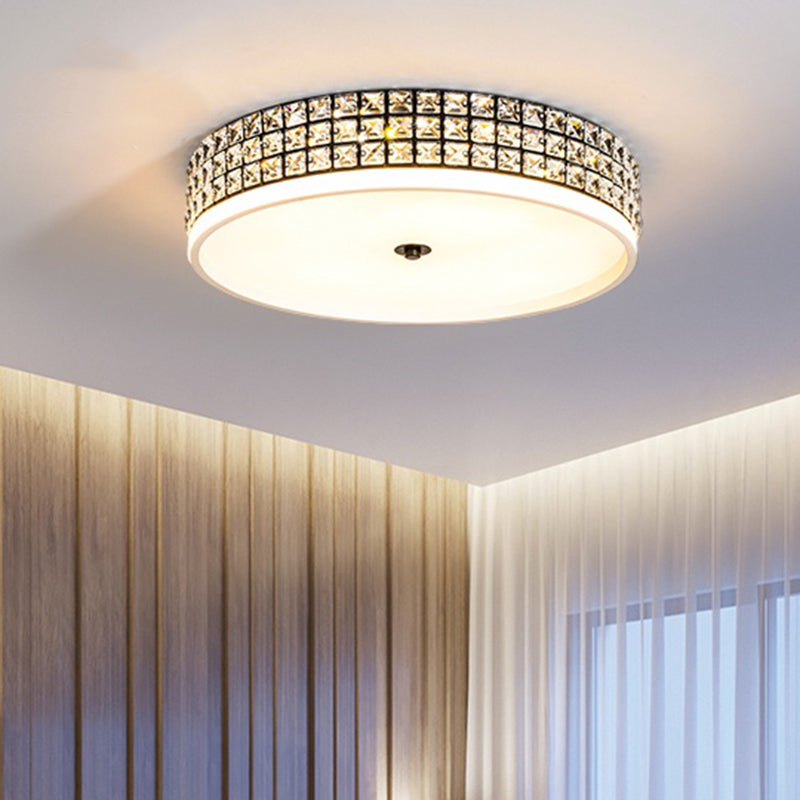 Modern White Crystal LED Round Flushmount Ceiling Light - 16"/19.5" Wide