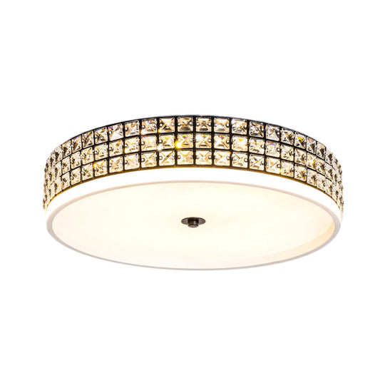 Modern White Crystal LED Round Flushmount Ceiling Light - 16"/19.5" Wide