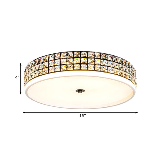 Modern White Crystal LED Round Flushmount Ceiling Light - 16"/19.5" Wide