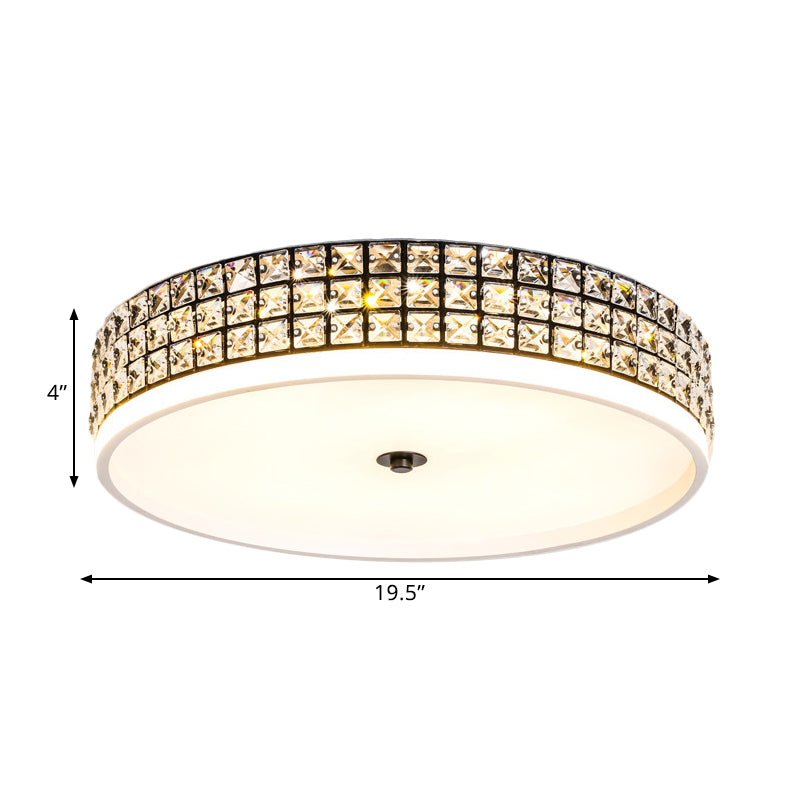 Modern White Crystal LED Round Flushmount Ceiling Light - 16"/19.5" Wide