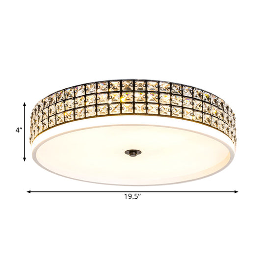 Modern White Crystal LED Round Flushmount Ceiling Light - 16"/19.5" Wide