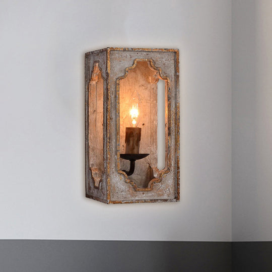 Country Style Metallic Cuboid Sconce with Candle Design