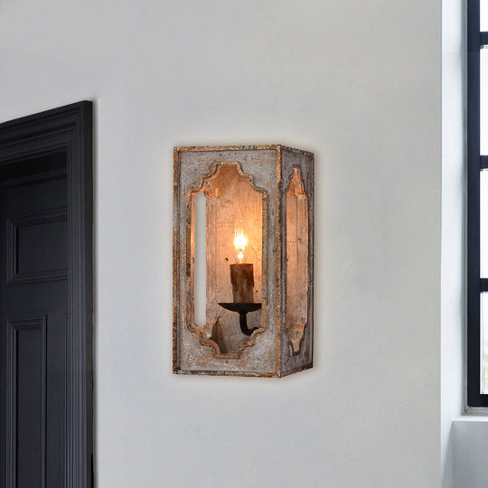 Country Style Metallic Cuboid Sconce with Candle Design