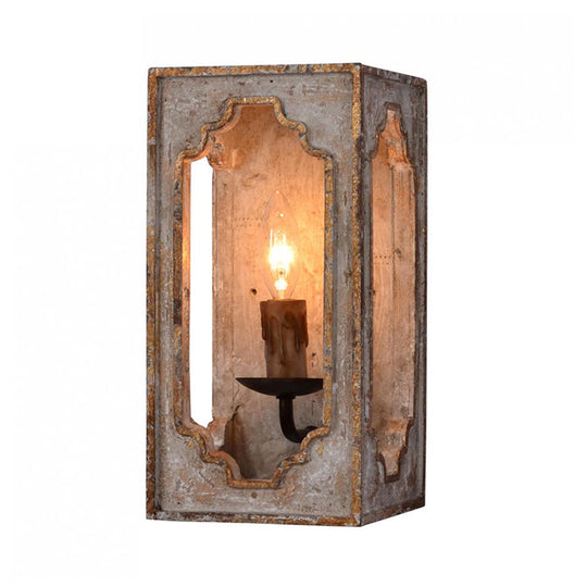 Country Style Metallic Cuboid Sconce with Candle Design
