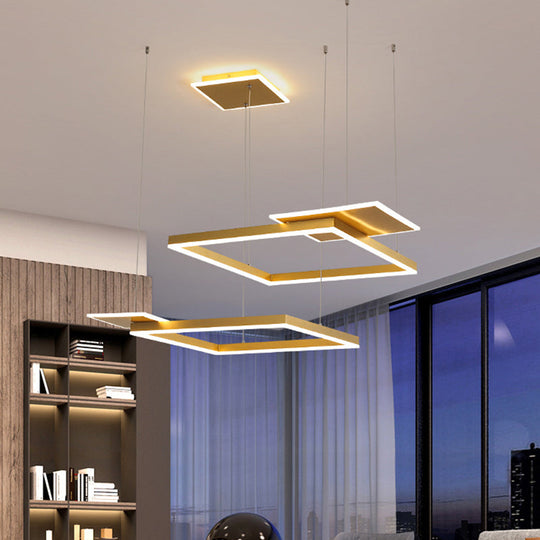 Gold/Coffee Square LED Chandelier Pendant Light with Warm/White Light - Modern Metal Ceiling Lamp